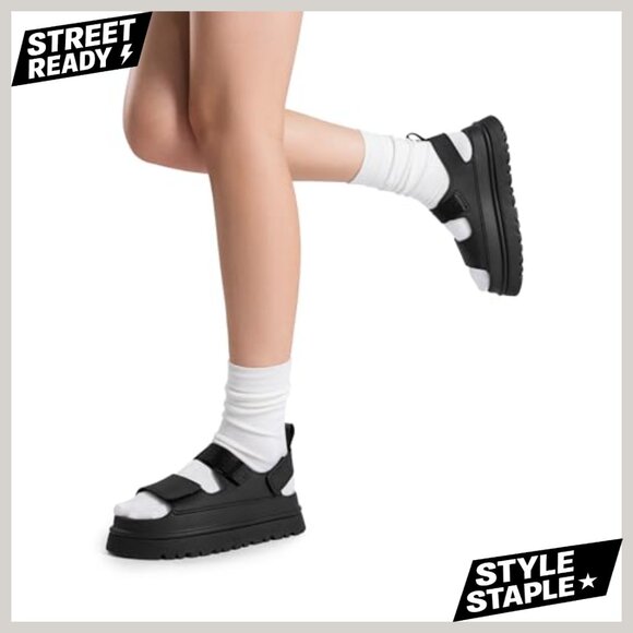 Platform Sandals Women Chunky Open Toe Multi-Strap Flat Summer Casual - Picture 2 of 7